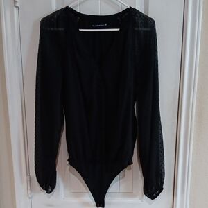 Abercrombie & Fitch Black Sheer Dot Long-Sleeve Bodysuit